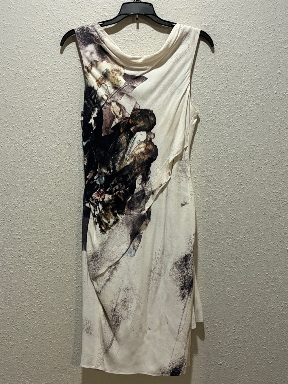 Helmut Lang White Abstract-Print Sleeveless Midi Dress
